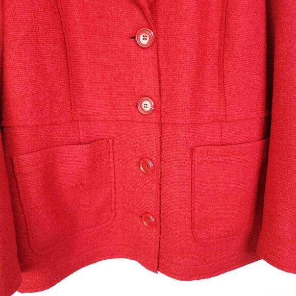 Chicos Jacket Womens 2 Large Red Boucle Wool Blend Unlined Full Button - Picture 3 of 9